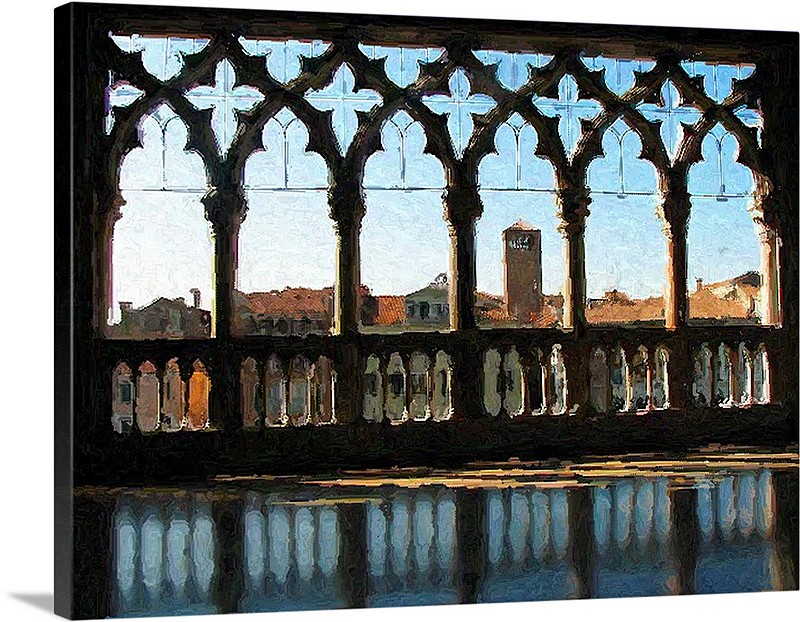 View through quatrefoil windows